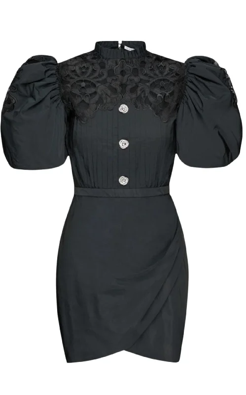 Taffeta  Mini Dress with Lace