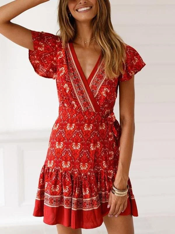 Women's Dresses Summer Wrap Bohemian Mini Dress