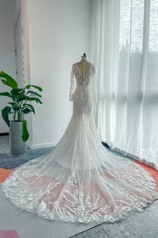 Trumpet-Mermaid Chapel Train Lace Tulle Wedding Dress CW3141