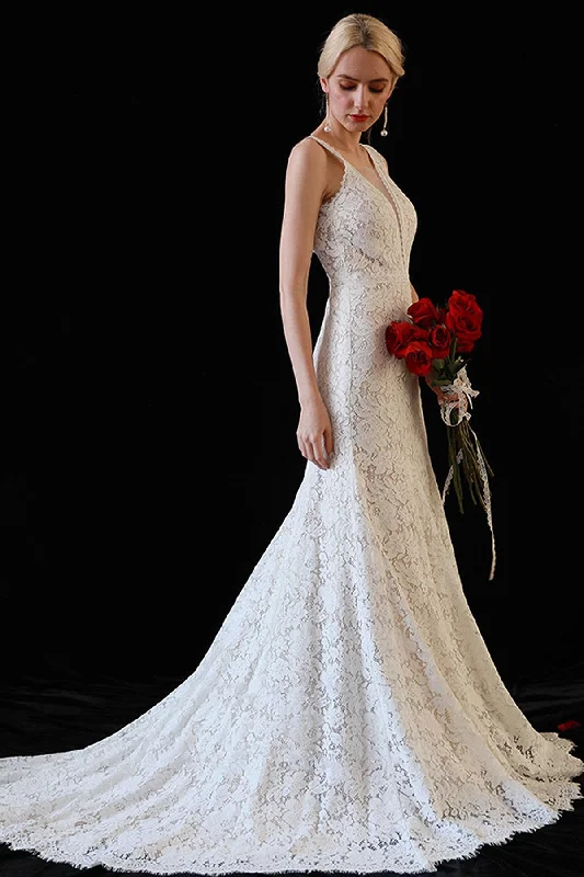 Trumpet-Mermaid Sweep-Brush Train Lace Wedding Dress CW3060