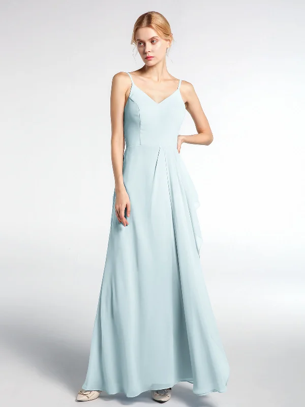 V-neck Chiffon Simple Maxi Dress with Spaghetti Straps-Mist