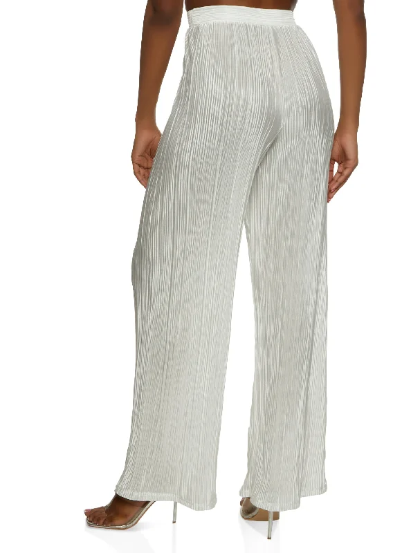 Plisse High Waisted Wide Leg Pants