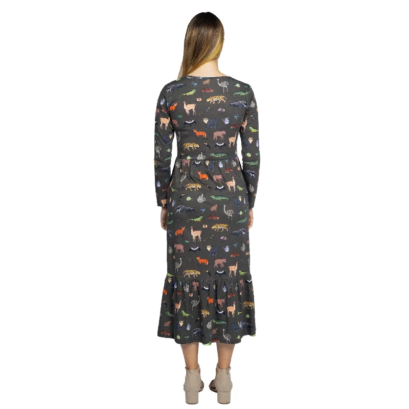 Safari Long Sleeves Midi Dress (With Waist Seam)