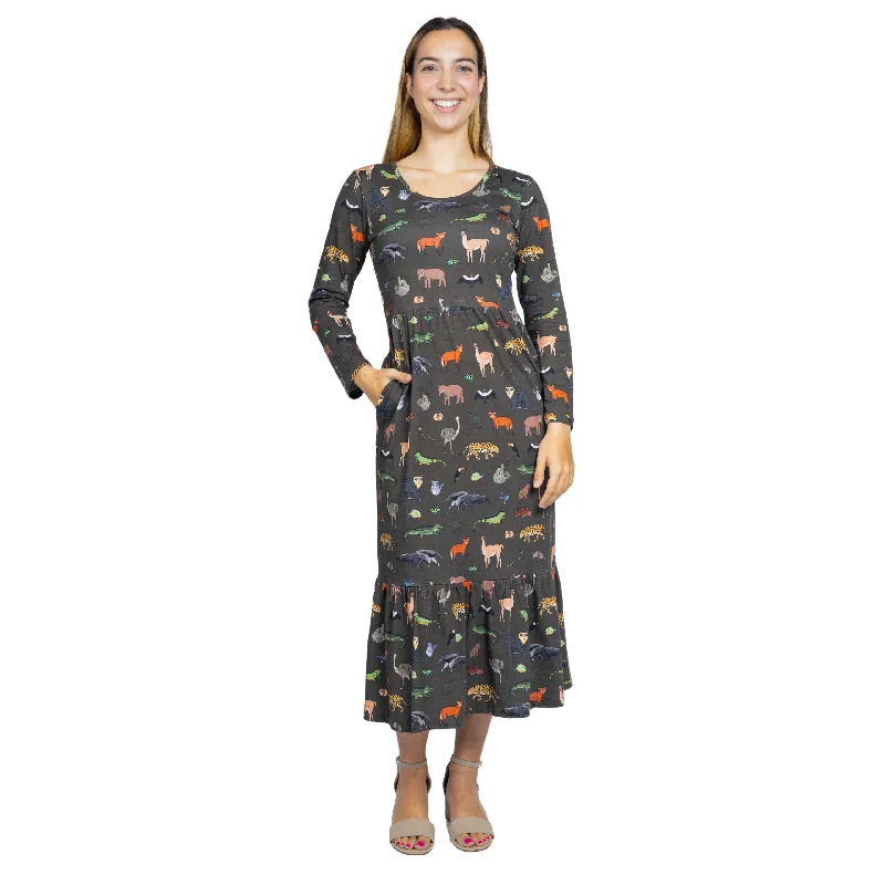 Safari Long Sleeves Midi Dress (With Waist Seam)