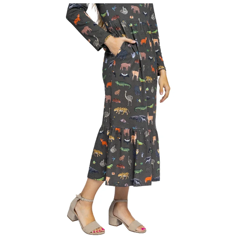 Safari Long Sleeves Midi Dress (With Waist Seam)