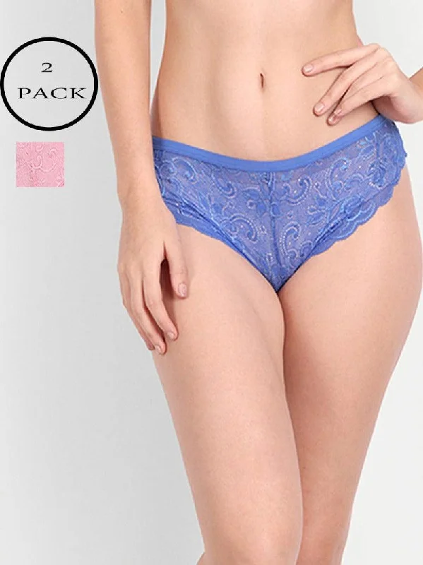 Women Floral Lace Hipster Briefs Pack of 2 Panties Combo Multi-color