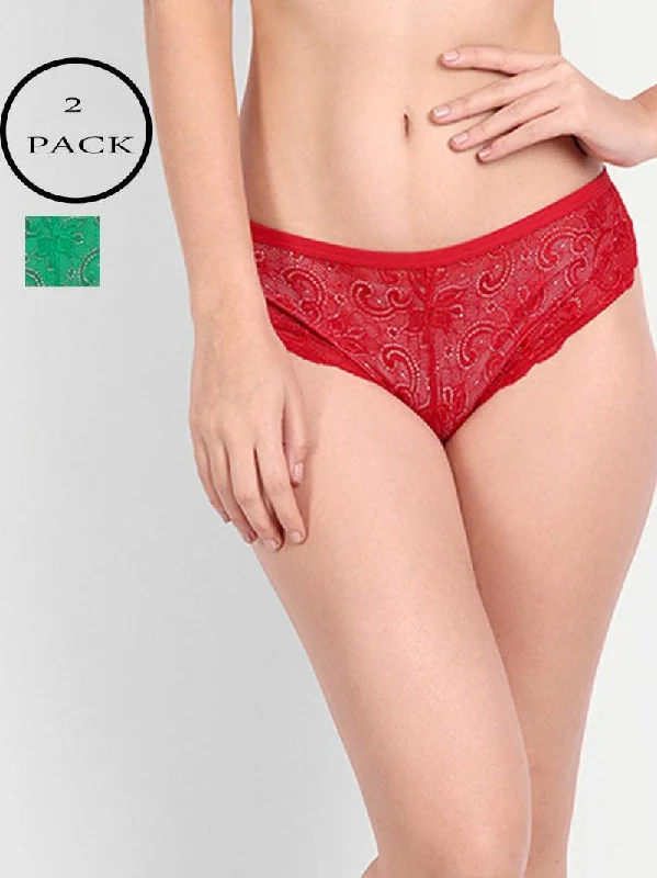 Women Floral Lace Hipster Briefs Pack of 2 Panties Combo Multi-color