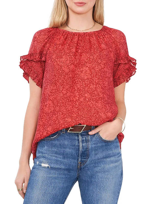 Womens Paisley Ruffle Sleeve Blouse