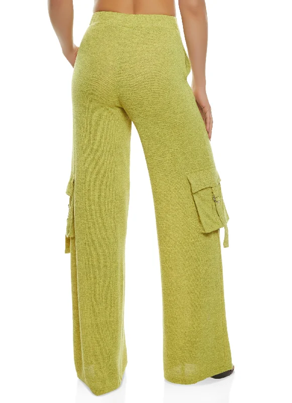 Daisy Brushed Knit Wide Leg Cargo Pocket Pants