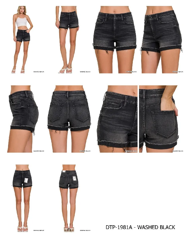 Zenana Washed Black Cuff Hem Denim Shorts - Final Sale